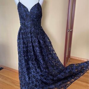 Nicole Miller Navy Floral Lace Maxi Dress